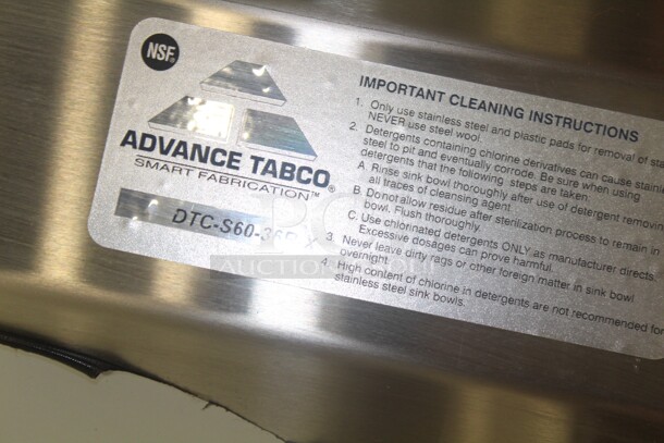 NEW! Advance Tabco Model DTC-S60-36R Commercial Stainless Steel Right Side Dish Table. 35x31x52 - Image 4 of 4