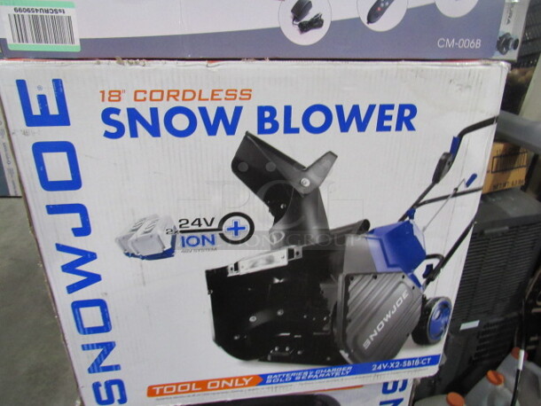 One 18 Inch Cordless Snow Joe Snow Blower. 24V.