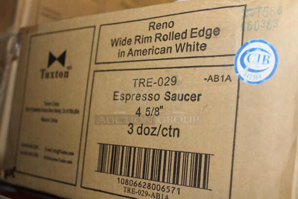 NEW IN BOX! 3 Boxes (36 count each) Tuxton Reno Espresso Saucers. 108X Your Bid!  - Image 2 of 2