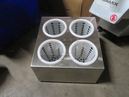 One Stainless Steel 4 Hole Flatware Holder/Server.