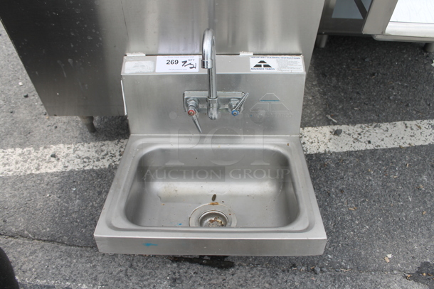 Advance Tabco Stainless Steel Commercial Single Bay Wall Mount Sink w/ Faucet and Handles. - Image 1 of 7