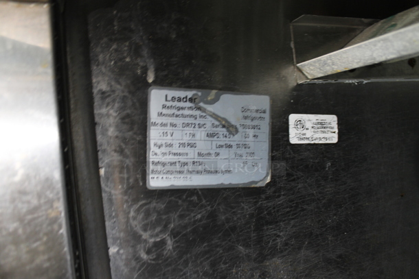 Leader DR72 S/C Stainless Steel Commercial 3 Door Work Top Cooler w/ Back Splash on Commercial Casters. 115 Volts, 1 Phase. Tested and Powers On But Does Not Get Cold - Image 7 of 9