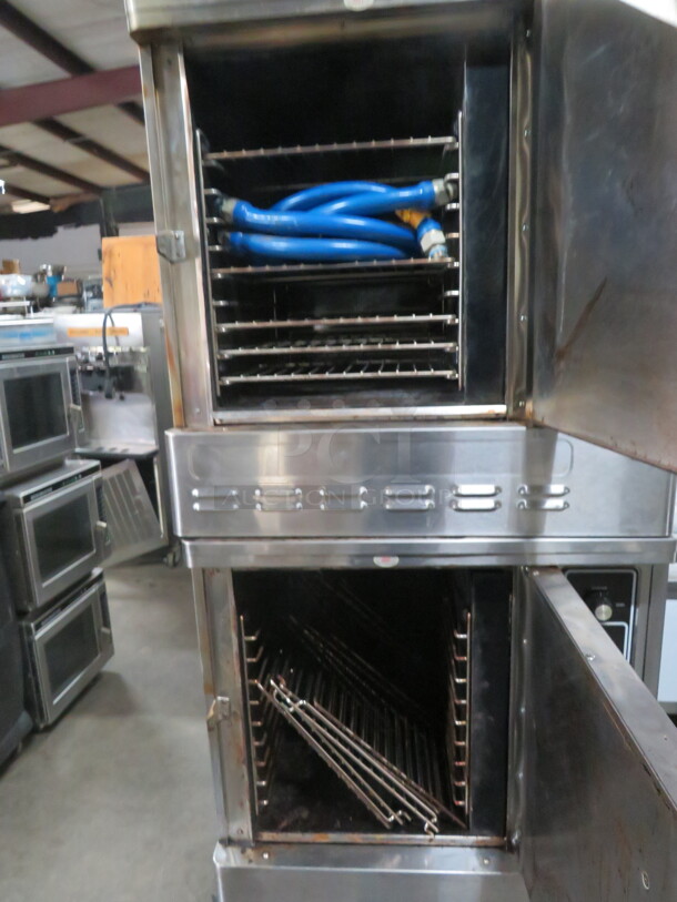Blodgett Natural Gas Double Stack Half Size Convection Ovens With Racks, On Casters. Model# DFG-50. 30X25X73.5. $49,244.00. - Image 3 of 3