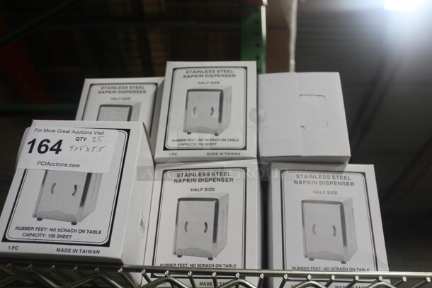 NEW IN BOX! 25 Stainless Steel Half Size Napkin Dispensers. 4x5x5.5. 25X Your Bid!  - Image 3 of 4