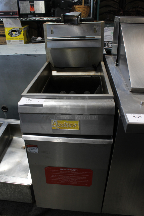 Qualite QL9/NG Stainless Steel Commercial Floor Style Natural Gas Powered Deep Fat Fryer. 90,000 BTU.  - Image 1 of 6