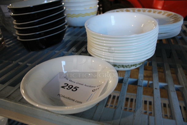 11 White Ceramic Bowls w/ Green Pattern on Exterior. 5.5x5.5x1.5. 11 Times Your Bid!