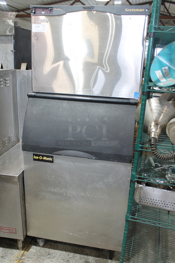 Scotsman C0330MA-1A Prodigy Stainless Steel Commercial Ice Machine Head on Ice-O-Matic B55PSB Commercial Bin. 115 Volts, 1 Phase. 