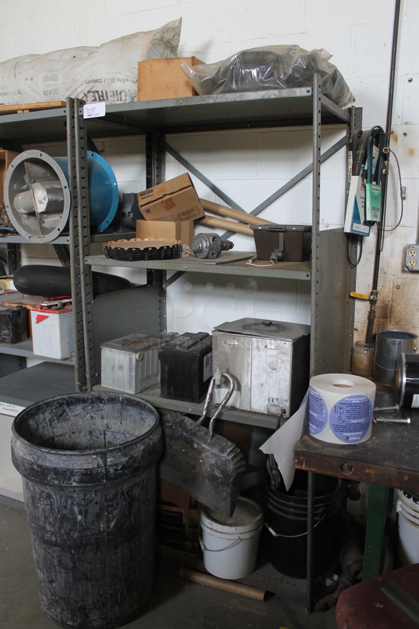 Gray Metal 4 Tier Shelving Unit w/ Contents Including Metal Powered Unit. BUYER MUST REMOVE. - Image 2 of 7