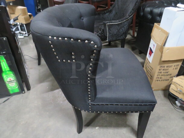 One Gray Cushioned Chair With Cushioned Round Back And Seat With Nailhead Trim. - Image 3 of 3
