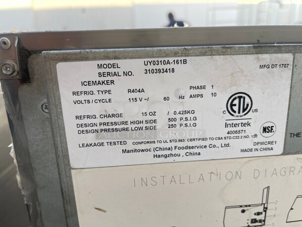 Late Model! Manitowoc UY-0310A  30 inch Air Cooled Undercounter Half Dice Commercial Ice Machine 115V, 295 lb per Day Tested and Working!  - Image 6 of 9