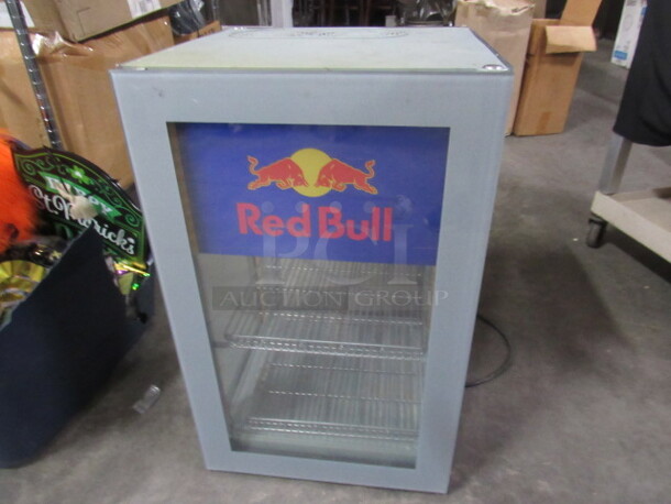 One Dual Door Pass Thru Red Bull Glass Cooler With 2 Racks. Model# Small Gastro Cooler. 115 Volt. 15.5X15.5X25 - Image 2 of 3