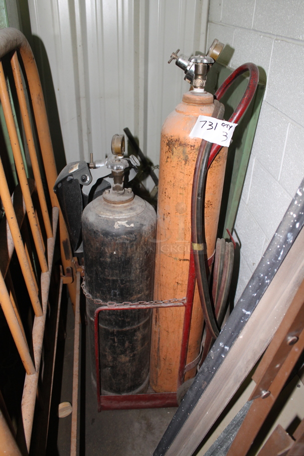 ALL ONE MONEY! Lot of 3 Various Tanks in Metal Frame Including Oxy-acetylene Torch. - Image 1 of 4