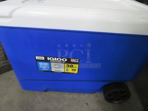 One 38 Quart Igloo Cooler With Wheels. - Image 2 of 2