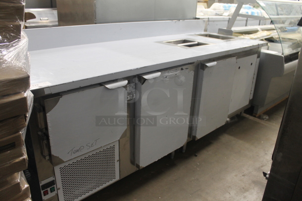 BRAND NEW SCRATCH AND DENT! CustomCool LBC8SC Stainless Steel Commercial Work Top 3 Door Cooler w/ Sink Bay. 115 Volts, 1 Phase. Bay 11x15x11. Tested and Working! - Image 1 of 10