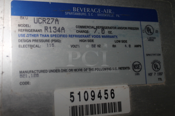 Beverage Air UCR27A Stainless Steel Commercial Single Door Under Counter Cooler. 115 Volts, 1 Phase. Tested and Working! - Image 5 of 5