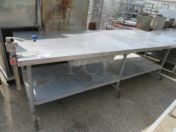 One Stainless Steel Table With Under Shelf And 10lb Edlund Can Opener. 108X42X35