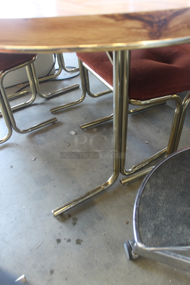 Wooden Dining Height Table w/ 4 Orange Dining Height Chairs on Metal Frame. 59x35x29, 18.5x22.5x33.5 - Image 5 of 5