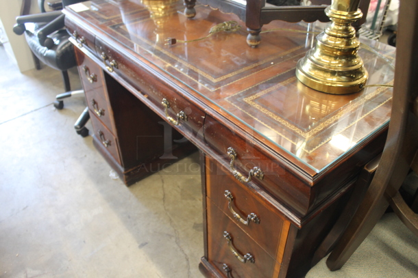 Wooden Desk w/ Drawers and Glass Desktop. - Image 3 of 6