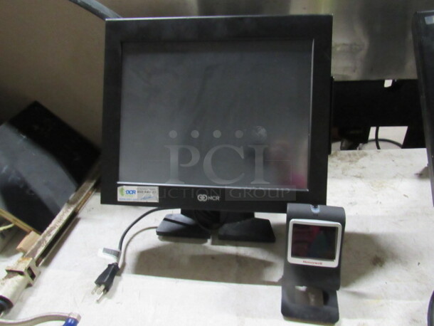 One NCR All In One POS Touchscreen With Honeywell Scanner #7580g. #7734-0100-0022.
