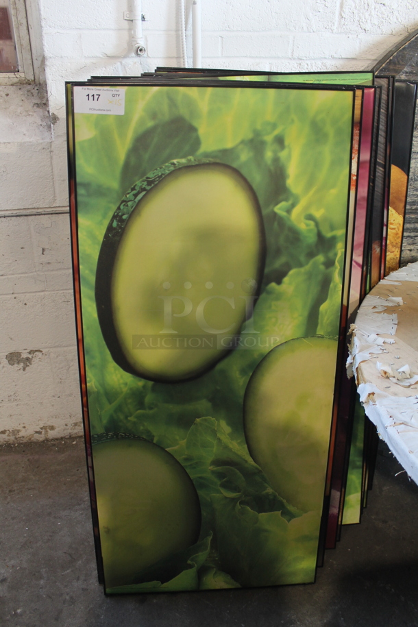 15 Black Poly Framed Pictures Including 2 Cucumbers, Salad, Cheese, Bread Loaves, Onions, Sauce, Green Peppers. 15 Times Your Bid! - Image 1 of 8