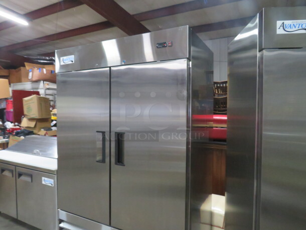 One WORKING 2 Door Avantco Freezer With 6 Racks, On Casters. Model# 178A49FHC. 54X32X83 - Image 2 of 4