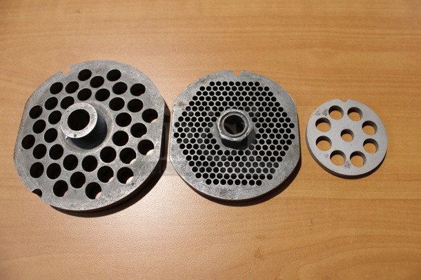 3 Various Metal Meat Grinder Plates. Includes 3.75x3.75x1. 3 Times Your Bid!