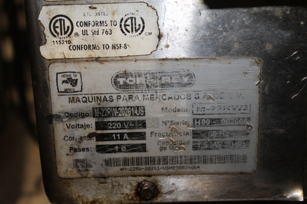 Torrey M-22RW2 Stainless Steel Commercial Countertop Meat Grinder. 220 Volts, 1 Phase.  - Image 4 of 6