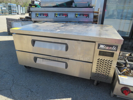 One Migali 2 Drawer Refrigerated Chef Base On Casters. Model# CB-48. 48X32X26