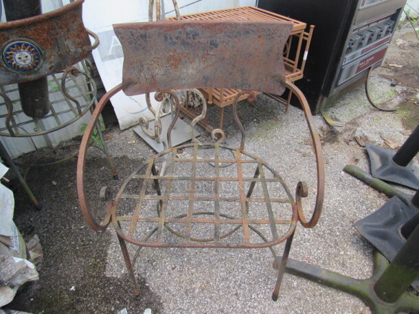 Metal Patio Chair With Patina And An AWESOME Sunflower Tile On The Back. 2XBID