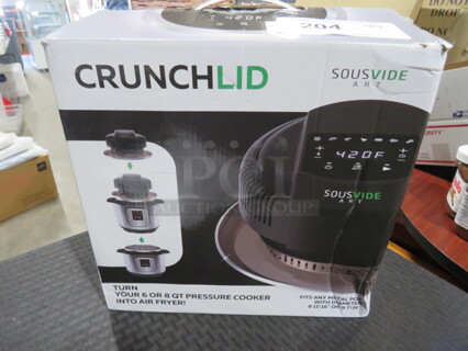 One NEW Crunch Lid By Sousvide Art. Includes Crunch Lid, Frying Mesh Basket, Silicone Mat, Steam Rack And Tongs. 