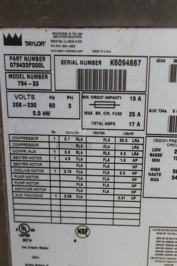 Taylor 794-33 Stainless Steel Commercial Floor Style Air Cooled 2 Flavor w/ Twist Soft Serve Ice Cream Machine on Commercial Casters. 208-230 Volts, 3 Phase. - Image 7 of 7