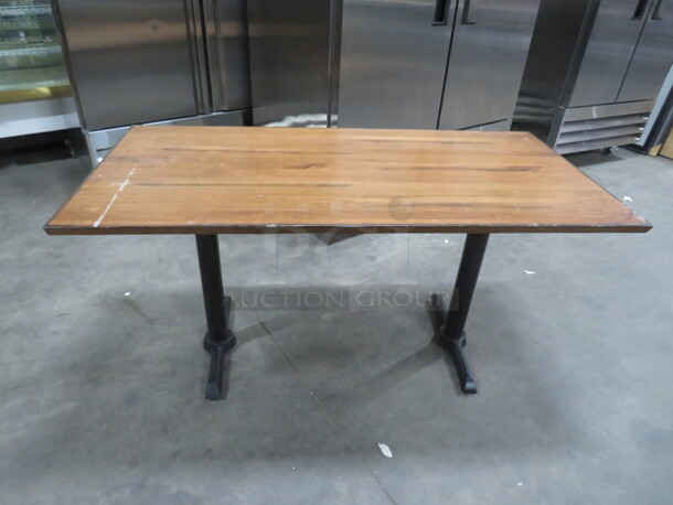 One Wooden Table Top On A Dual Pedestal Base. 60X30X30 - Image 1 of 3