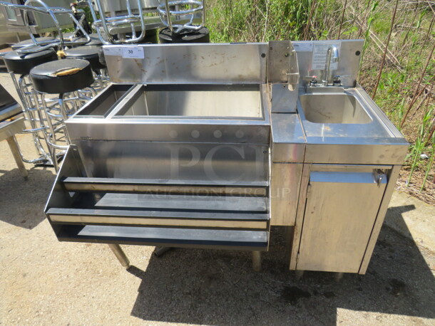 One Glas Tender Under Bar Ice Bin/Cocktail Unit With Bottle Well Storage, Stainless Steel Handsink, 1 Door Under Storage With Key. Model# CBA-3OL3-CP10. 46X30X37. $4428.25. - Image 1 of 3