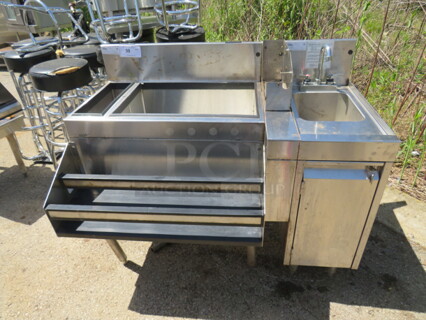 One Glas Tender Under Bar Ice Bin/Cocktail Unit With Bottle Well Storage, Stainless Steel Handsink, 1 Door Under Storage With Key. Model# CBA-3OL3-CP10. 46X30X37. $4428.25.