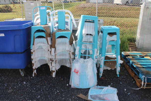 18 BRAND NEW SCRATCH AND DENT! Blue Metal Tolix Seating; 11 Dining Chairs and 7 Bar Height Stools. 18 Times Your Bid! - Image 1 of 3