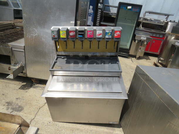 One 8 Flavor Soda Dispenser With Ice Bin. 32X25X44