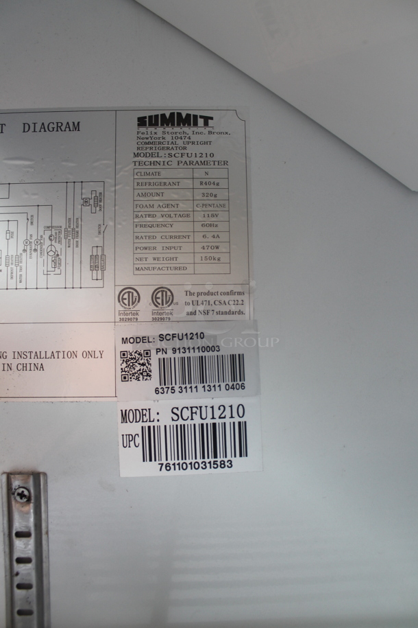 Summit SCFU1210 Stainless Steel Commercial Single Door Reach In Cooler Merchandiser w/ Poly Coated Racks. 115 Volts, 1 Phase. Tested and Working! - Image 4 of 4