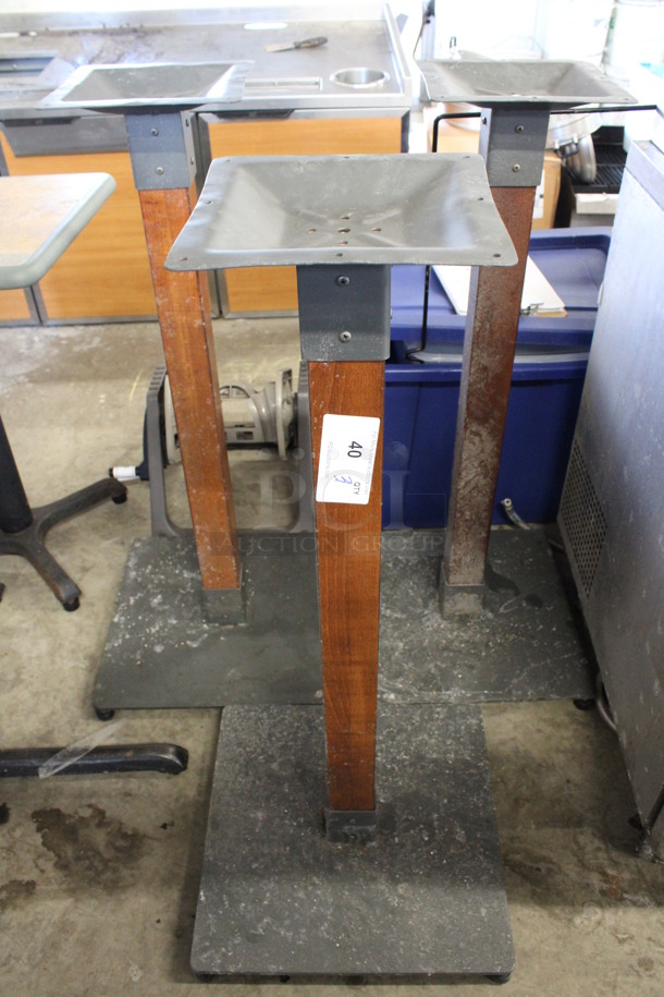 3 Metal and Wooden Bar Height Table Bases. 18x18x40.5. 3 Times Your Bid!