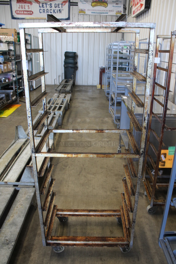 Metal Commercial Pan Transport Rack w/ Top Guide for Rack Oven on Commercial Casters. 28.5x18x70