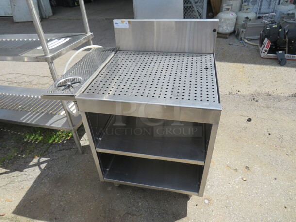 One Glas Tender Stainless Steel Under Bar Drain Table With 2 Under Shelves And Glass Washer. Model# DBGR-24. 31X24X37. - Image 1 of 3