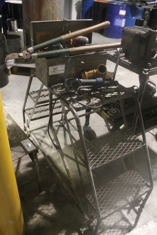 Gray Metal Double Sided 3 Step Ladder w/ Contents. - Image 3 of 5