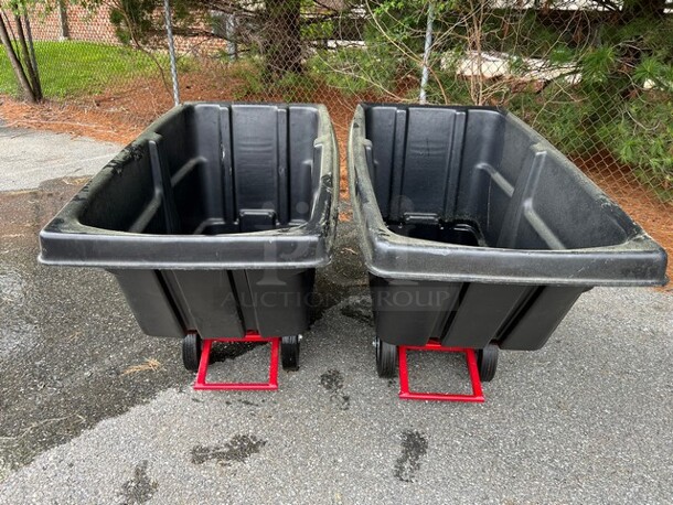 BRAND NEW! TWO Rubbermaid Black Poly Bin on Casters. 28x56x38