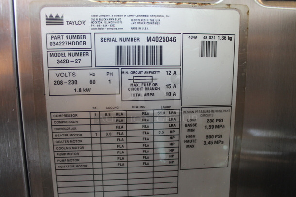 2014 Taylor 342D-27 Commercial Stainless Steel Electric Frozen Drink Machine. 208-230V, 1 Phase.  - Image 9 of 10