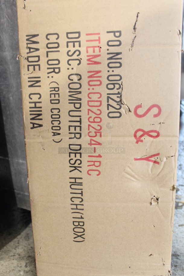 BRAND NEW IN BOX! S&Y Computer Desk Hutch, Red Cocoa.  - Image 2 of 4