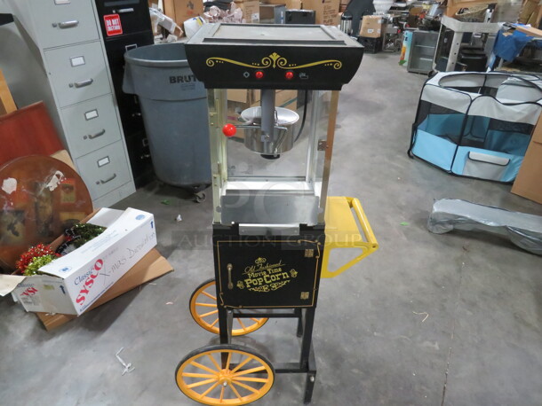 One Working Old Fashioned Movie Time Popcorn Machine. Missing Doors. 24X13X47.5