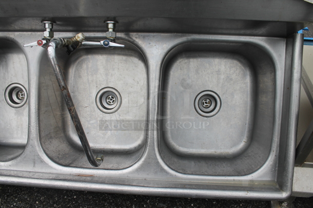 Stainless Steel Commercial 3 Bay Sink w/ Left Side Drain Board, Faucet and Handles. No Legs. Bays 16x19x10. Drain Board 18x21 - Image 2 of 4