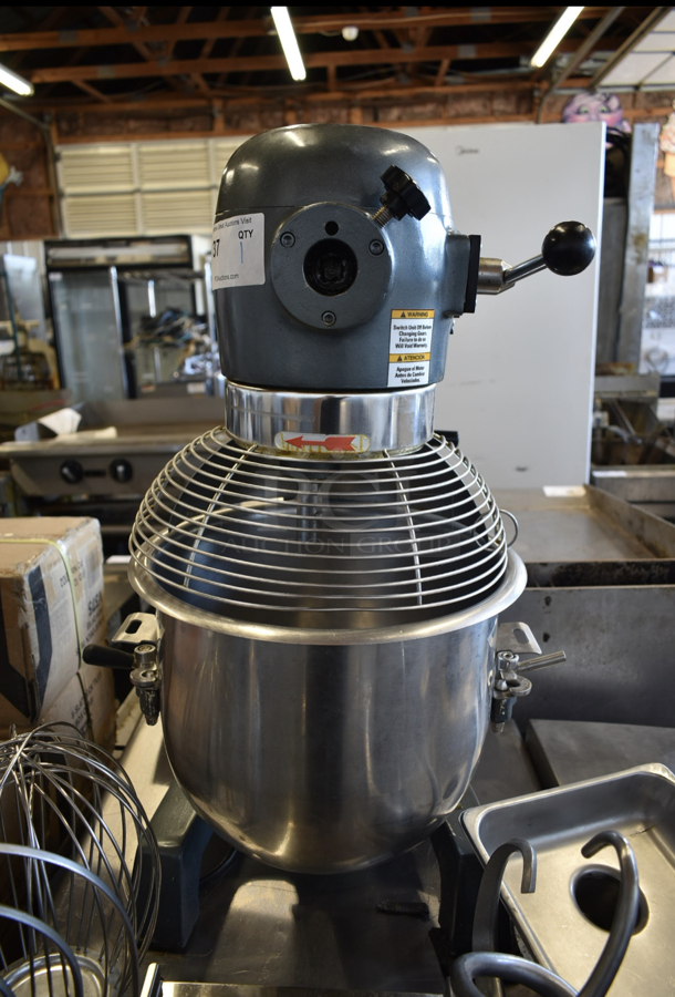 Avantco MX20 Metal Commercial Countertop 20 Quart Planetary Dough Mixer w/ Stainless Steel Mixing Bowl, Bowl Guard, Dough Hook, Grinder Tray, Paddle, Whisk Attachments on Stainless Steel Equipment Stand w/ Commercial Casters. 110 Volts, 1 Phase. Tested and Working! - Image 3 of 12