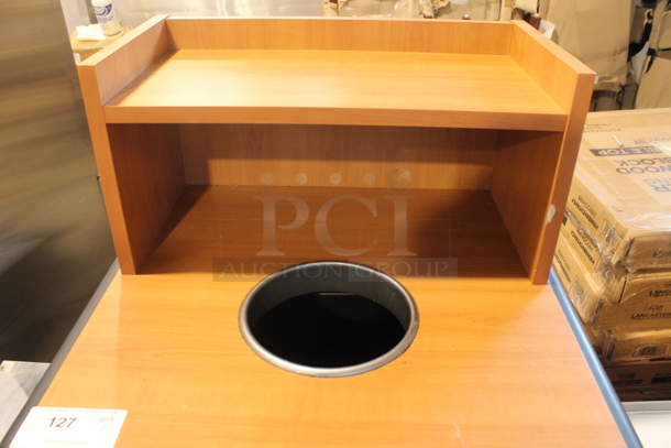 Wood Pattern Trash Can Shell w/ Trash Deposit Hole, Tray Return, Door and Trash Can. - Image 2 of 3