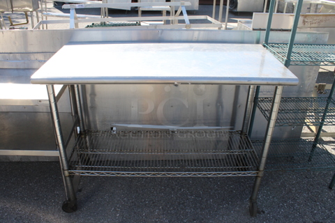 Stainless Steel Commercial Table w/ Wire Under Shelf on Commercial Casters.
