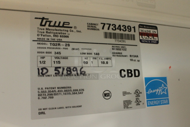 2013 True TG2R-2S ENERGY STAR Stainless Steel Commercial 2 Door Reach In Cooler w/ Poly Coated Racks on Commercial Casters. 115 Volts, 1 Phase. Tested and Working! - Image 3 of 8